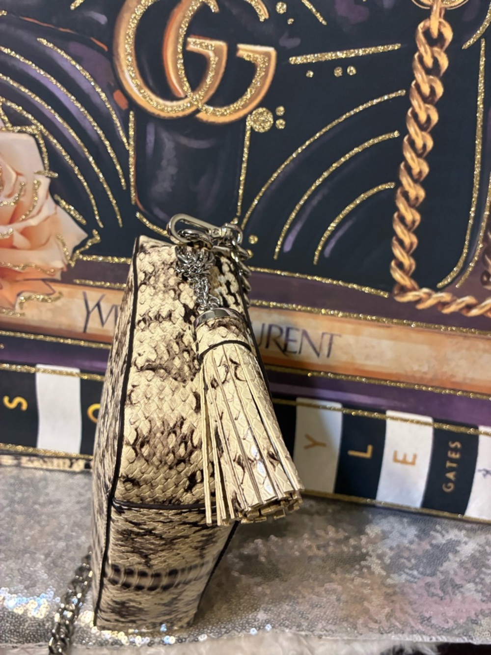 Michael Kors Beige and Brown Snake-Print Crossbody Bag - Picture 3 of 9